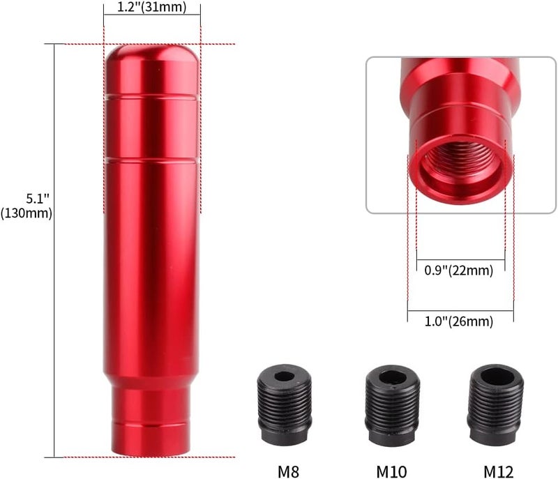 BARTOO Aluminum Alloy Heavy Weighted Shifter Knob, 5" Auto Gear Shift Knob, Car Gear Lever Stick Shifter Handle,with 3 Threaded Adapters M8 M10 M12,Fit Most Automatic Manual Vehicle(Red) - Image 4